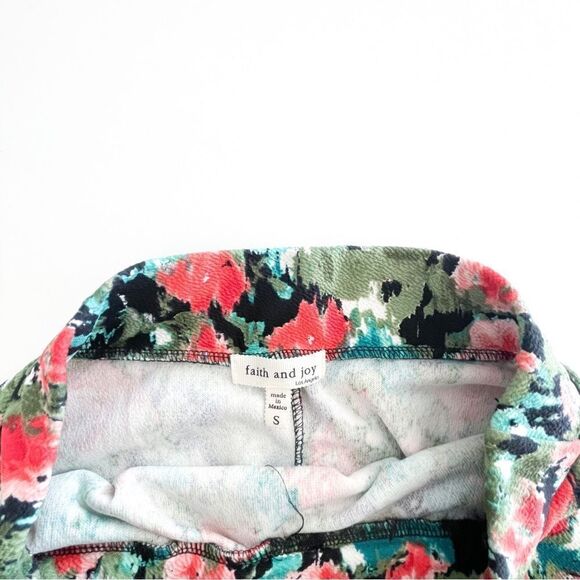 Faith and Joy Floral Midi Skirt Red Rose Sheer Panel Elastic Waist A-Line Size S - Picture 3 of 6